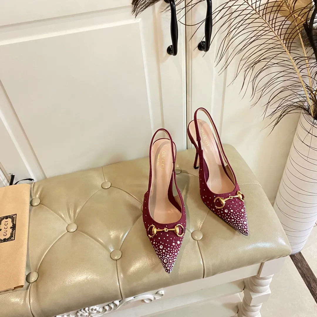 👟👟Ex-factory price 660👟👟, Gucci high heels, original canvas embellished with bright crystals, sheepskin lining, leather outsole, size 35-40 (41 customized, non-refundable)